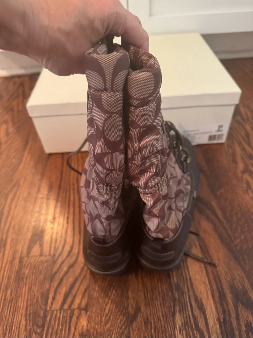 COACH Women's Brown Signature Logo Lace-Up Winter Boot 9.5